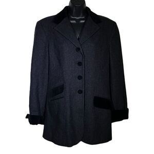 Vintage 80s Grey Wool Black Velvet Trim Peacoat Md‎ Made in Ukraine